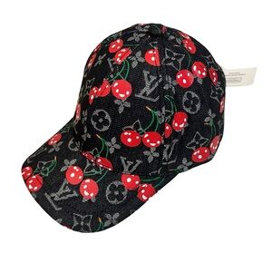 Black Denim And Cherry Baseball Cap